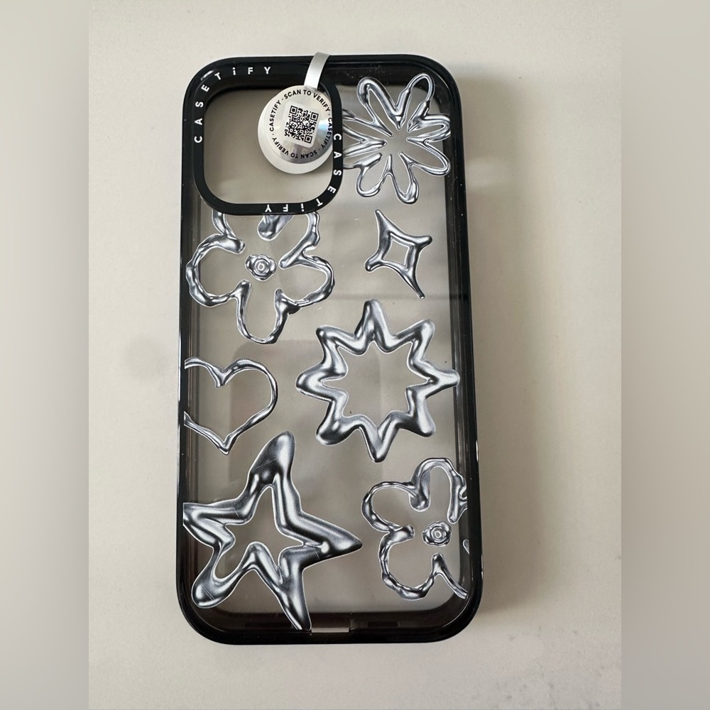 Casetify Metallic Silver Floral and Star Phone Case